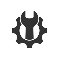 Repair service logo design template. Wrench and gear sign isolated on white background. Technical assistance symbol. Vector illustration