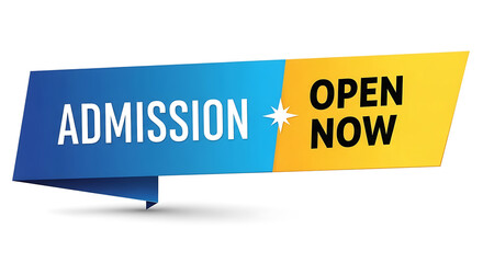 Admission open now banner with blue and yellow gradient