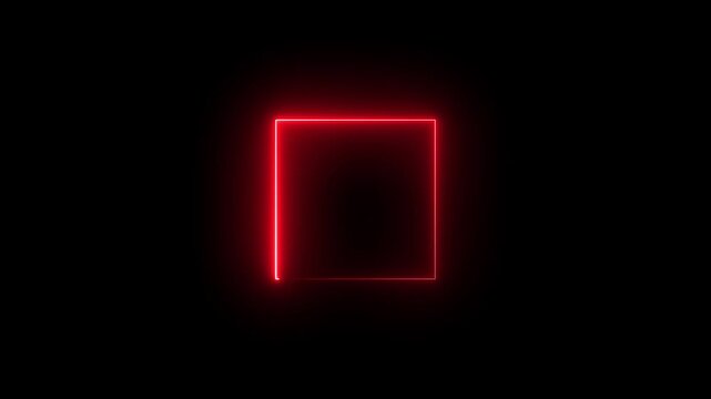live streaming neon text frame animation. Neon glowing blue color square rectangle picture frame icon animation border frame shape rotating display screen. on a black