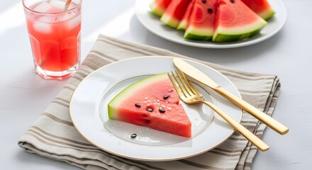Watermelon slice with drink and fruit food