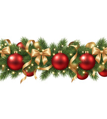 Christmas Garland with Red Baubles and Golden Bows