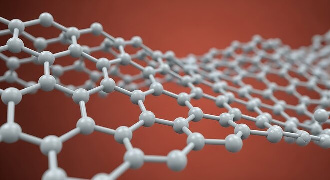 Graphene structure with a red background, a close-up view of the molecular structure