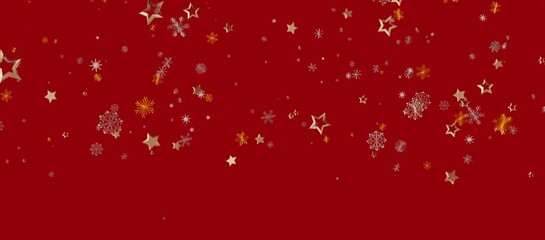 Christmas background with golden stars and snowflakes on a red background, perfect for holiday greetings, festive designs, and winter