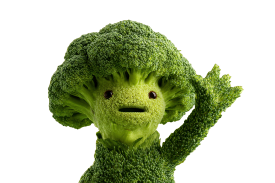 Funny broccoli character isolated on transparent background