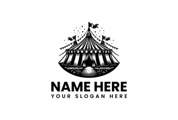 Vintage Style Circus Tent Entertainment Event Vector Logo Illustration. Classic Carnival Show Emblem with Retro Aesthetic for Festive Design Projects
