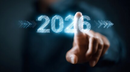 Obraz premium Businessman touching 2026 for future business planning vision