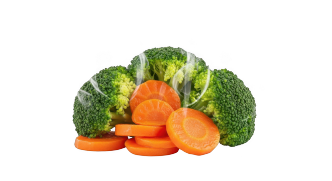 Fresh broccoli florets and sliced carrots healthy vegetables isolated
