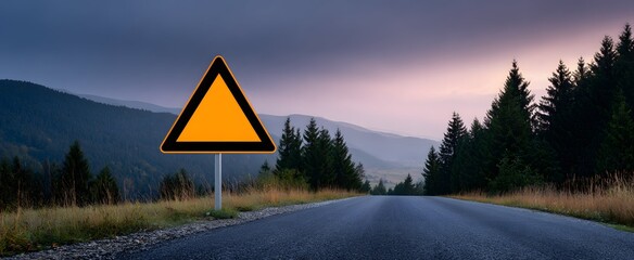 The warning sign warns of possible danger or risk up ahead on the street.