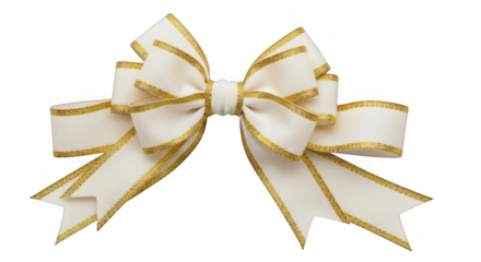 Elegant ivory and gold ribbon bow perfect for gifts and celebrations festive decoration