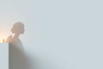 minimalist paper angel silhouette is gently illuminated by soft glow of candlelight