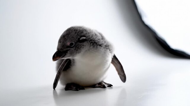 Cute Little Penguin Chick Standing on White Background