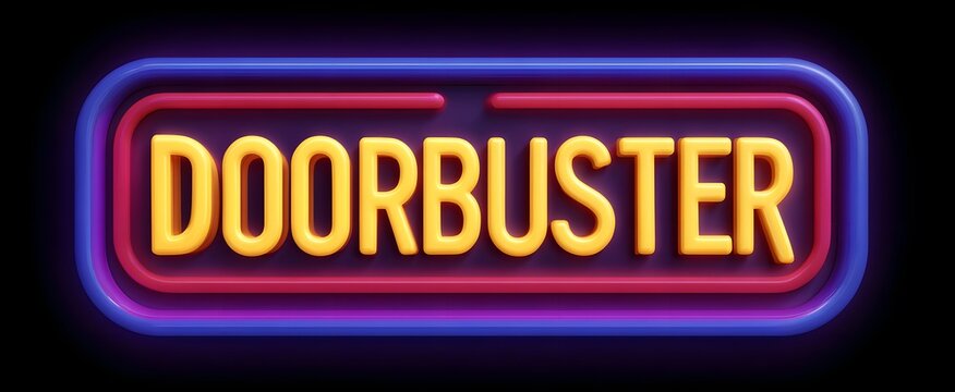 Doorbuster offer banner with bright fonts and lively hues grabbing attention fast