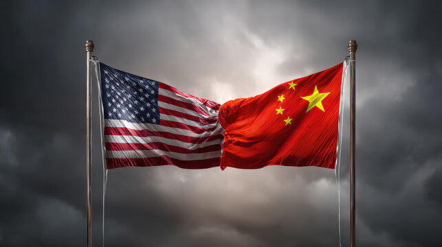 US and China flags clash in a symbol of global tension