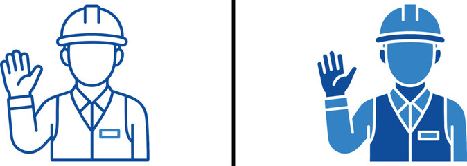 Safety First: An engineer raises his hand, signaling a halt with confidence and authority in this clean design, emphasizing safety protocols in industry settings.