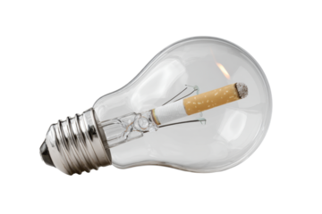 Conceptual light bulb with cigarette inside representing bad habit addiction