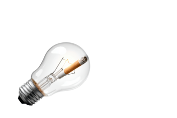 Conceptual light bulb with burning cigarette inside representing bad habits