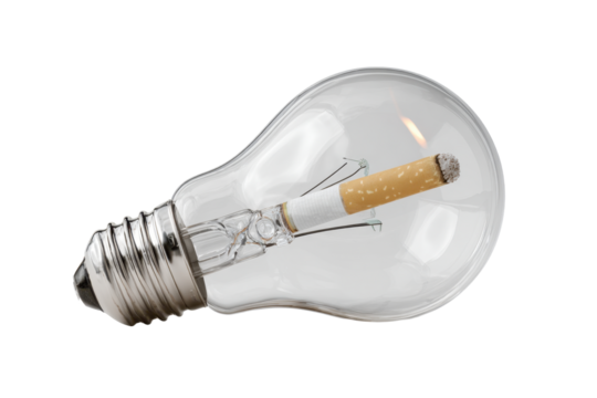 Conceptual light bulb with cigarette inside representing bad habit addiction