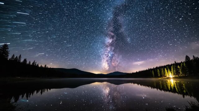 Stunning Time Lapse of the Milky Way Galaxy Reflecting in a Calm Lake.