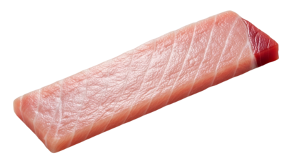 Close Up of a Rectangular Slab of Raw Light Pink Tuna on Transparent Background