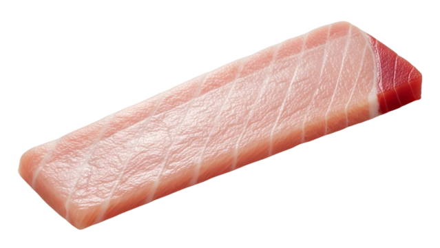 Close Up View of Fresh Tuna Sashimi on Transparent Background with Pink Marbling and Deep Red Accents for Culinary or Gastronomic Use