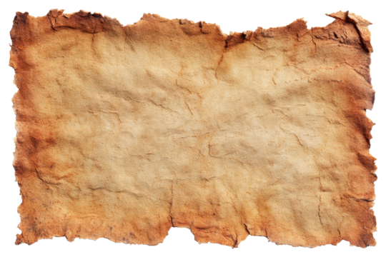 Old textured blank paper with frayed edges on transparent background