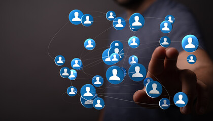 Concept of social network and global connections and teamwork. Concept of metaverse and...