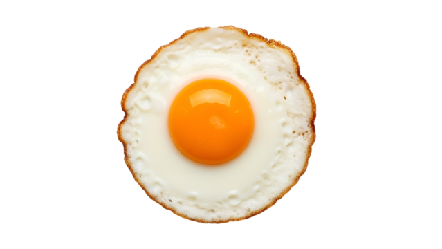 Close Up of Fried Egg with Bright Orange Yolk on Transparent Background Food Preparation Breakfast Protein Rich Diet Cooking Ingredient Top View