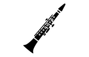 a black and white silhouette of a clarinetblack, clarinet, flat, flute, icon, illustration, instrument, profile, style  © Alloca Design Studio