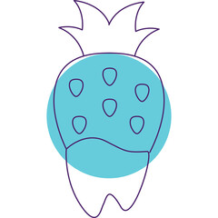 Outline Drawing of a Stylized Strawberry Fruit with Teal Circle Background on a Transparent Canvas