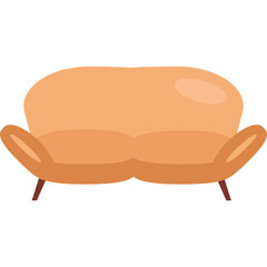 Orange Two Seater Sofa With Curved Backrest And Slanted Legs Isolated On White Background With Subtle Shadows