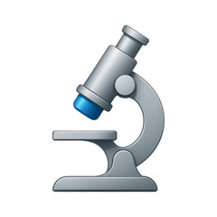 Microscope icon, silver with a blue lens and shadow, isolated on a transparent background