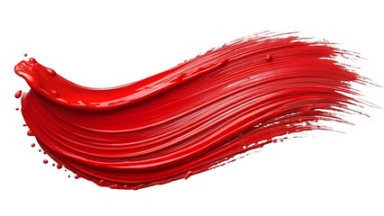 Vibrant red paint stroke with visible brush texture on white background