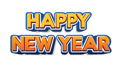 Happy new year text with orange letters and blue outline, perfect for greeting cards, banners, and festive decorations