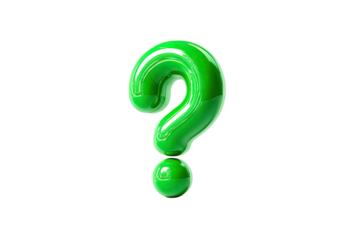 Glossy green question mark, 3D rendering, isolated on black background