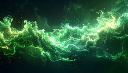 Abstract smoky green flow with bright center in dark space