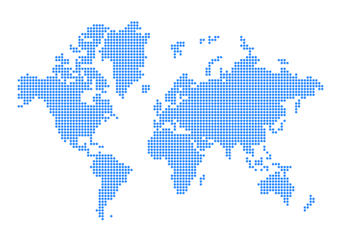 Global Connectivity: A representation of the world map with a mosaic style, highlighting continents and oceans through a pattern of blue dots, emphasizing global connections and geographical details.