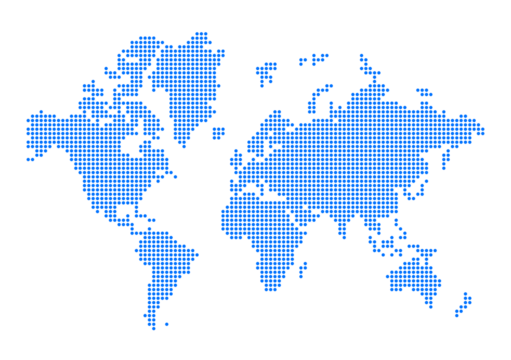 Global Connectivity: A representation of the world map with a mosaic style, highlighting continents and oceans through a pattern of blue dots, emphasizing global connections and geographical details.