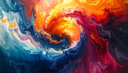 Abstract swirl with dynamic, vibrant colors blues, oranges, pinks, and yellows create a mesmerizing, fluid texture