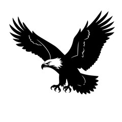 Obraz premium Black silhouette of eagle soaring with spread wings 