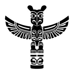 Fototapeta premium Black silhouette of a totem pole representing a mythical bird 