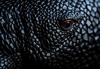 Dark, scaled reptile skin, intricate pattern, deep black hues,  background,  animal