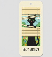 cat on window Bookmark illustration of a nosey kitty cat peeking thru window blinds on outdoor background curiosity feline 