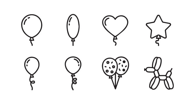 Collection of hand drawn balloon silhouettes in various shapes and styles silhouette