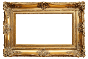 Ornate golden frame with detailed baroque carvings on transparent background