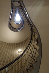 Cubism style spiral staircase with elegant design, from a dramatic perspective, Prague, Czech Republic