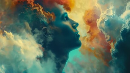 A surreal artistic representation of self-awareness and inner exploration in a colorful dreamlike landscape.