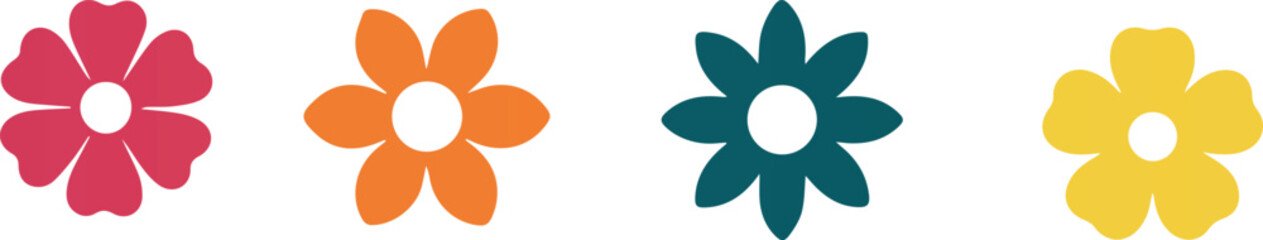 Colorful Flower Icon Set – Flat Vector Floral Symbols with Unique Petal Shapes