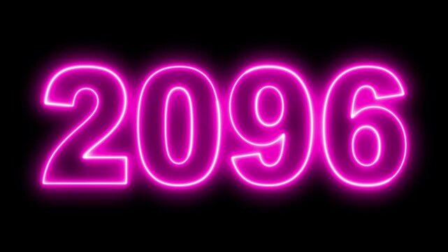 2096 Happy new year 2096 neon animated background greetings happy new year 2096 fireworks neon text . Represents New Year's Eve, celebration, Christmas, countdown, and future concepts.