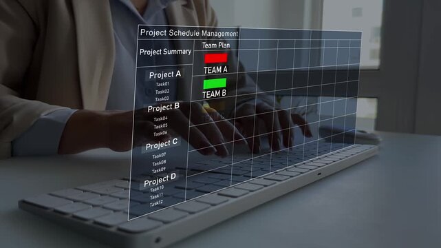 Project manager updating tasks and milestones progress planning with calendar interface for company.Business Project Management System.	
