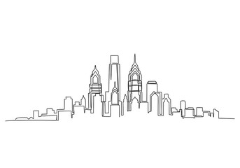 Philadelphia skyline continuous line drawing. Minimalist one line art of the cityscape, vector illustration.